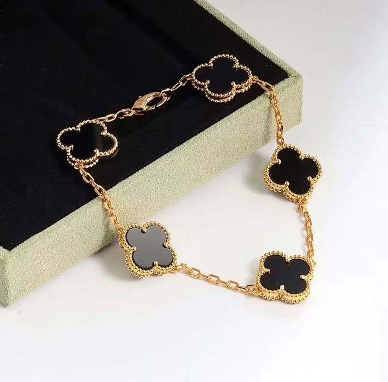 Pulseira Vintage Alhambra 5 Trevos - Preto Semijoia